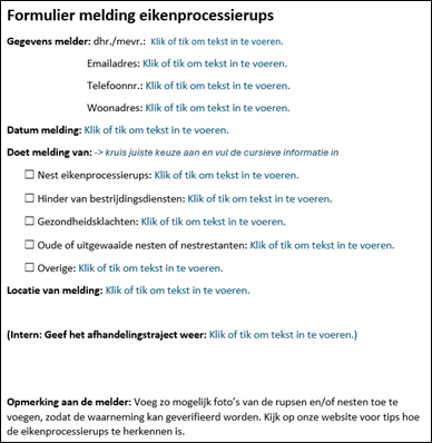 Voorbeeld van een meldingsformulier