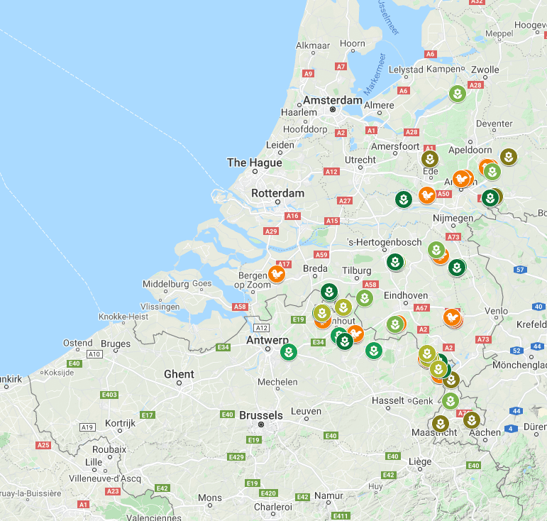 Overzichtskaart van de proeflocaties